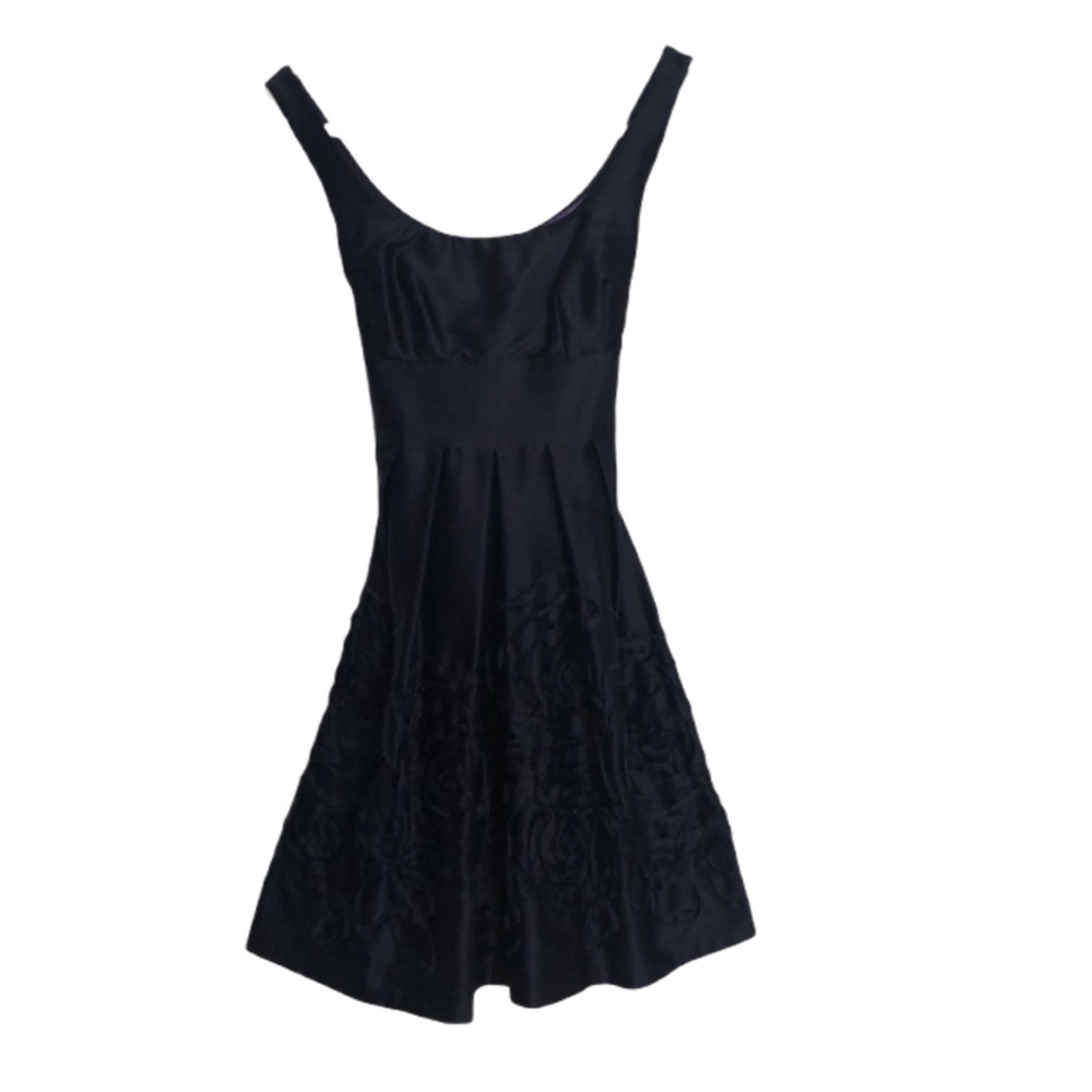 Navy Blue Dress with Floral Design Skirt